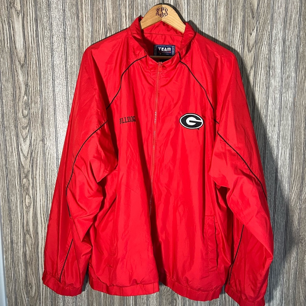 Plus Size Red Black UGA Georgia Bulldogs Football Zip Up Windbreaker Jacket